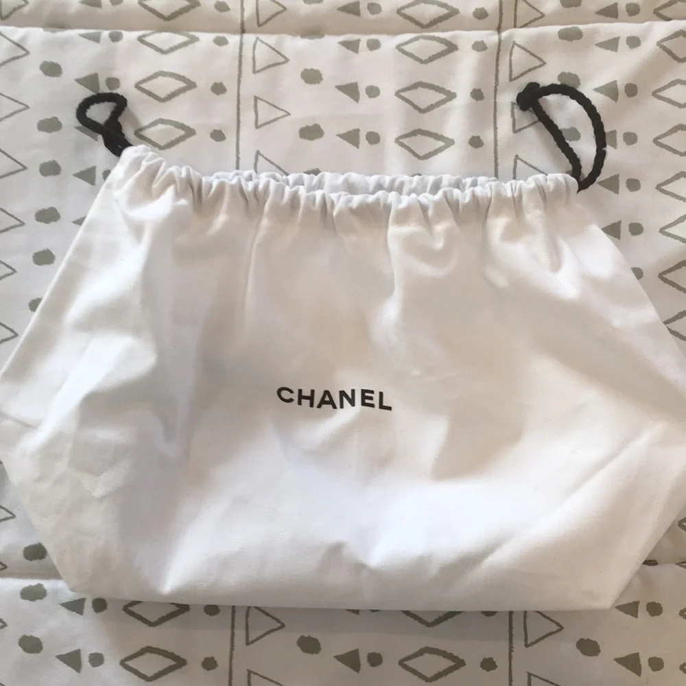 New Chanel White Cotton Drawstring Pouch Dust Bag Storage Bag